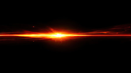 An intense sun flare emitting fiery red and orange light, blending smoothly into a black background.の素材