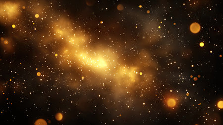 A cosmic dance of light and glow, with luminous particles floating through space in an abstract motion.の素材