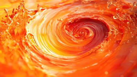 A bright orange and red swirl of paint being blended on a palette by a flat brush.の素材