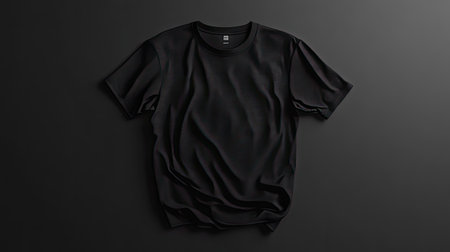 A classic black t-shirt hovering as if gently tossed, with detailed fabric texture visible.の素材