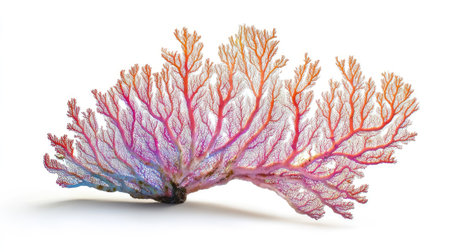 A colorful, delicate coral isolated on white, showcasing its fine, intricate branches and natural beauty.の素材