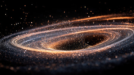 A cosmic dance of light and glow, with luminous particles floating through space in an abstract motion.の素材