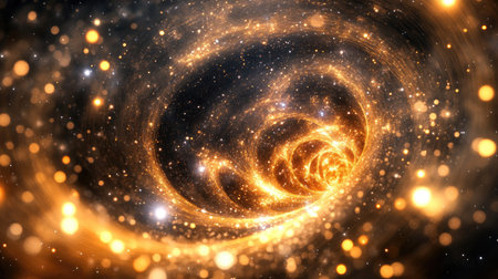 A cosmic dance of light and glow, with luminous particles floating through space in an abstract motion.の素材