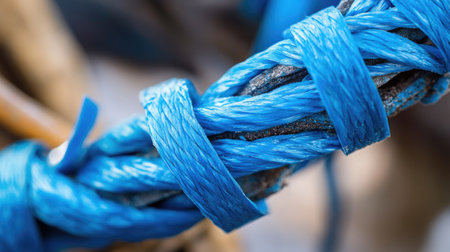 A close-up of a repair process, showing insulated wires being wrapped with blue electrical tape.の素材
