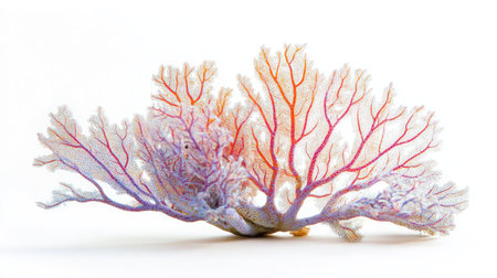 A colorful, delicate coral isolated on white, showcasing its fine, intricate branches and natural beauty.の素材