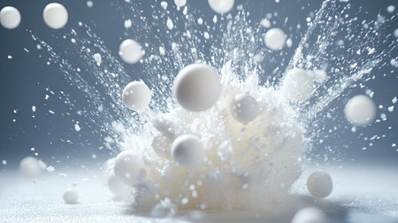 Vivid Styrofoam mini balls exploding outward, with motion blur adding depth and energy to the image.の素材
