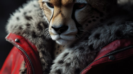 A stunning closeup of a cheetah, emphasizing its graceful coat and powerful expression, with natural lighting highlighting its features.の素材