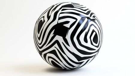 A sleek modern soccer ball with a black and white geometric pattern, isolated on a bright white background.の素材