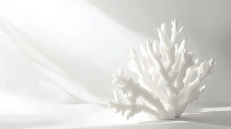 A simple, elegant piece of white coral isolated against a white background, with soft shadows accentuating its form.の素材