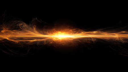 A vivid sun flare with streaks of light radiating outward, blending into a smooth black backdrop.の素材
