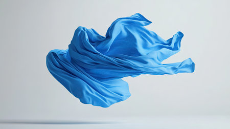 A vibrant blue t-shirt seemingly tossed into the air, captured with flowing sleeves and natural folds.の素材