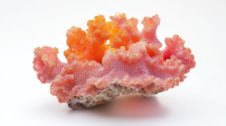 A bright, intricate coral specimen isolated on a white background, highlighting its unique, natural details.の素材