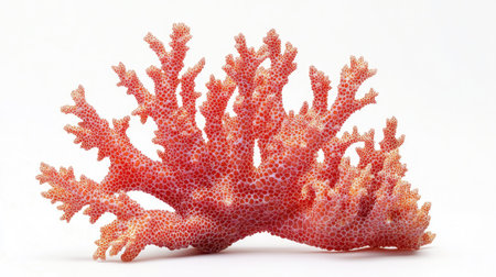 A bright, intricate coral specimen isolated on a white background, highlighting its unique, natural details.の素材