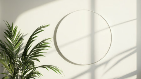 A clean and professional round signboard mockup on a plain white wall, ideal for modern designsの素材