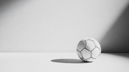 A simple yet modern soccer ball with minimalistic design in monochrome, sitting on a clean white background.の素材