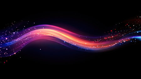 A glowing, fluid motion of colorful lights twisting and turning, leaving behind luminous trails in the dark.の素材