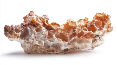 A piece of natural coral isolated on a white background, focusing on its unique, textured surface.の素材