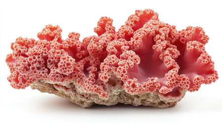 A piece of red coral isolated on a white background, with its natural texture and shape clearly visible.の素材