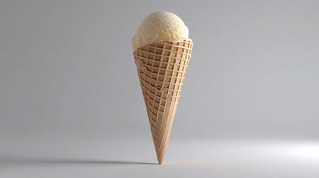 An empty wafer cone of ice cream on a clean background, capturing the crispy, delicate texture of the cone.の素材