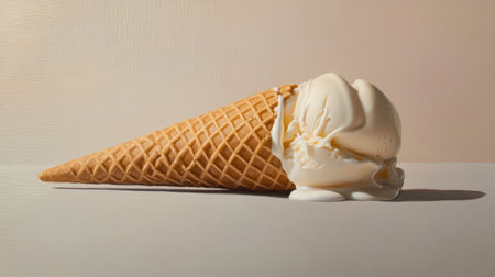 An empty wafer cone of ice cream, showcasing the crispy texture and delicate curves of the cone, set against a clean background.の素材