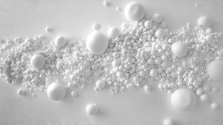 An energetic explosion of Styrofoam mini balls in various sizes, creating a dynamic and textured visual effect.の素材