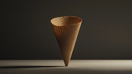 A beautifully simple image of an empty wafer cone, showcasing the natural texture and shape, with space for ice cream.の素材