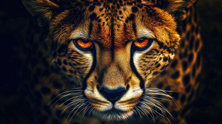 An incredible closeup of a cheetah with a focused expression, capturing the beauty of its sleek fur, sharp ears, and intense eyes.の素材