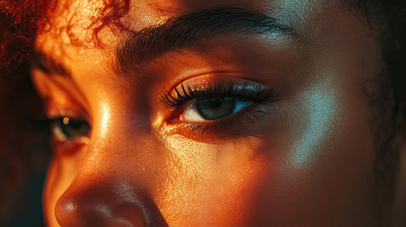 A beautifully lit close-up of a woman's nose, emphasizing its delicate shape and the natural texture of her skin.の素材