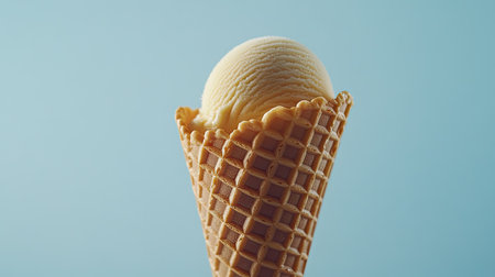 An empty wafer cone of ice cream, showcasing the crispy texture and delicate curves of the cone, set against a clean background.の素材