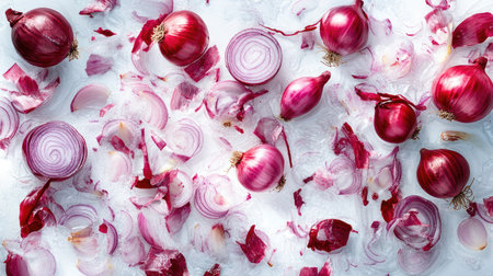 A collection of red onions in various statesの素材