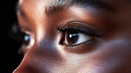 A close-up of a woman's nose, showcasing the natural contours and smooth texture of her skin with soft ambient light.の素材
