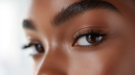 A delicate close-up shot of a woman's nose, highlighting the subtle curves and smooth skin in soft, natural light.の素材
