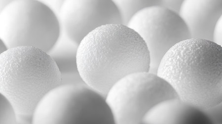A detailed close-up of Styrofoam mini balls mid-explosion, with high contrast lighting highlighting their texture.の素材