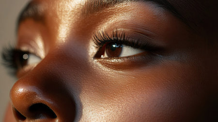 A close-up of a woman's nose, showcasing smooth skin, delicate features, and natural contours, with soft lighting highlighting her beauty.の素材