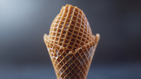 A clean and crisp image of an empty wafer ice cream cone, highlighting its textured surface and cone shape in high detail.の素材