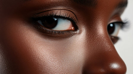 A close-up shot of a woman's nose, with natural lighting highlighting the smoothness and contours of her skin.の素材