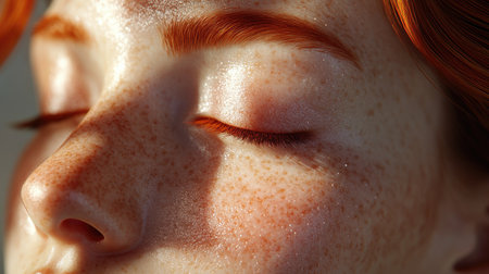 A detailed and beautiful close-up of a woman's nose, with natural lighting highlighting the delicate shape and flawless skin.の素材