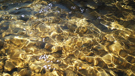 Sunlight reflecting off the surface of water as bubbles gently rise through the clear waterの素材