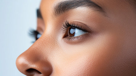 A soft close-up of a woman's nose, emphasizing the clean lines and natural beauty of her face under soft, flattering light.の素材