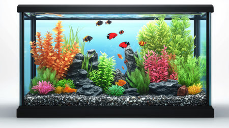 A well-maintained aquarium with vibrant fish, plants, and decorations creating a visually stunning aquatic ecosystem.の素材