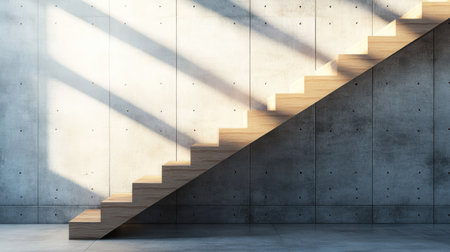 A striking combination of light wooden stairs and a concrete accent wall in a modern, industrial-inspired home.の素材