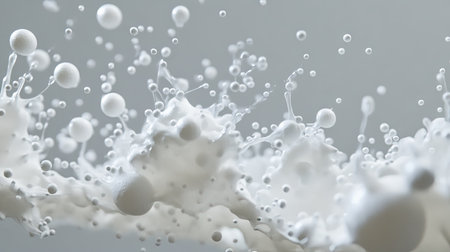 Bright Styrofoam mini balls flying chaotically, with individual pieces in focus and motion trails creating energy.の素材