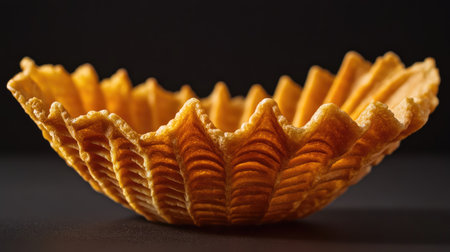 A shot of an empty wafer cone, emphasizing the crunchy texture and symmetrical shape, awaiting a scoop of ice cream.の素材