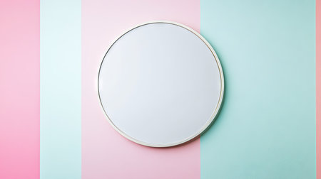 A round signboard mockup with a white background surrounded by pastel-colored wallsの素材