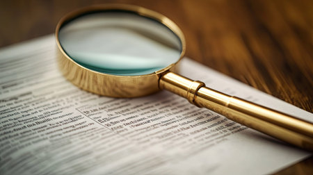 A magnifying glass resting on a real estate contract, indicating a detailed home searchの素材