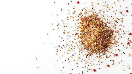 A fresh pile of dry dog food in the center of a white background, with individual kibble pieces clearly visibleの素材