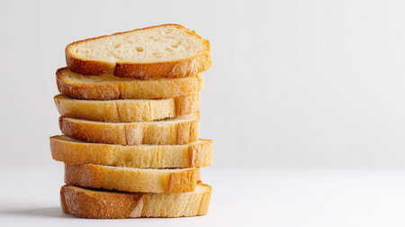 A stack of toast bread slices with golden-brown tops and light centers, isolated on a bright white backgroundの素材