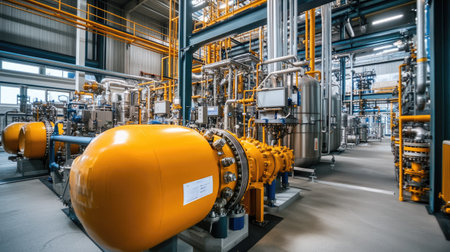 A futuristic industrial facility with advanced compressed gas storage and monitoring systems.の素材