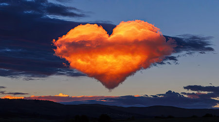 A glowing heart-shaped cloud reflecting pink hues at sunrise.の素材