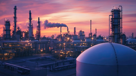 A futuristic industrial facility with advanced compressed gas storage and monitoring systems.の素材